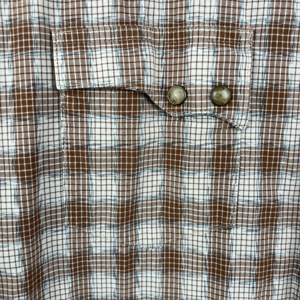 Wrangler Retro Premium Mens Brown Plaid Tiger Eye Pearl Snap Flip Cuff Shirt L - Picture 3 of 10